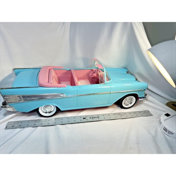 Vintage 1988 BARBIE Size 1957 Chevy Bel Air Convertible Car Turquoise Blue&Pink - Picture 11 of 11